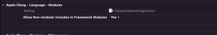 CLANG Non Modular Build setting